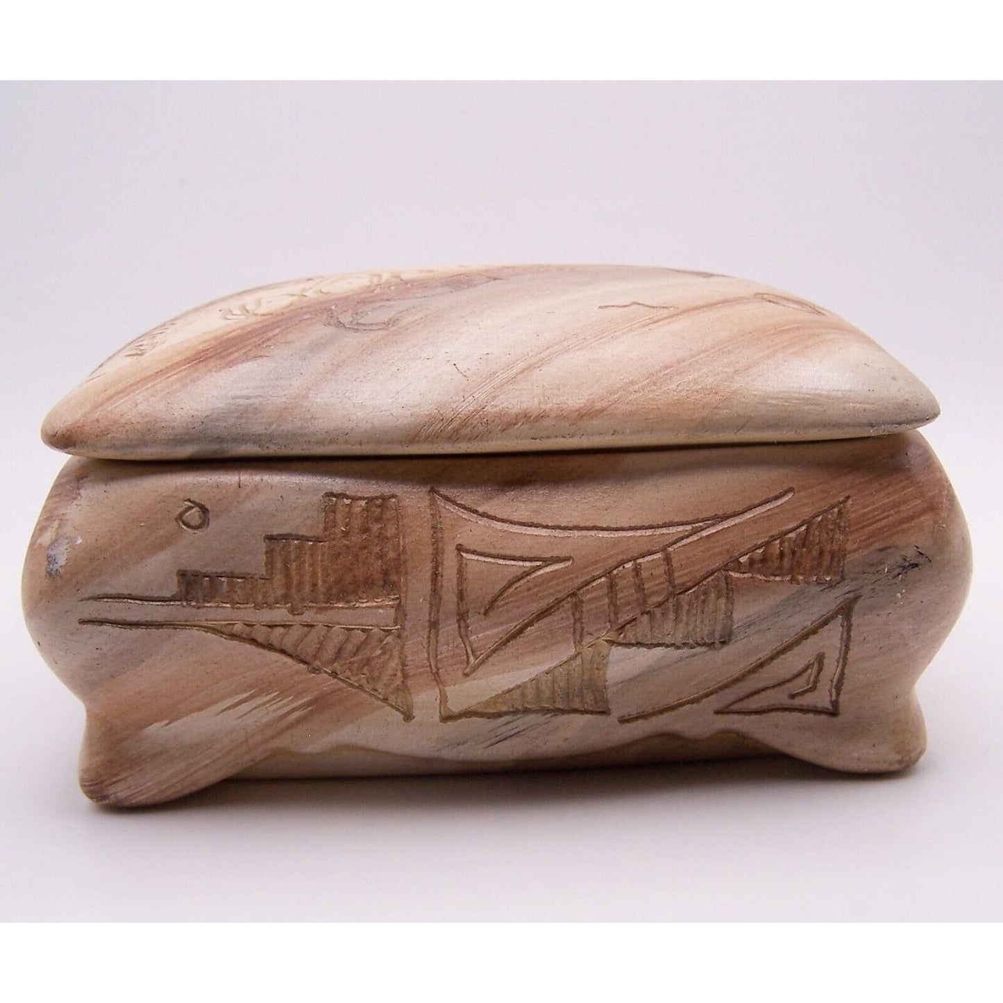 Navajo Etched Art Pauline Blackhorse Signed Hand Made Jewelry Box Lidded
