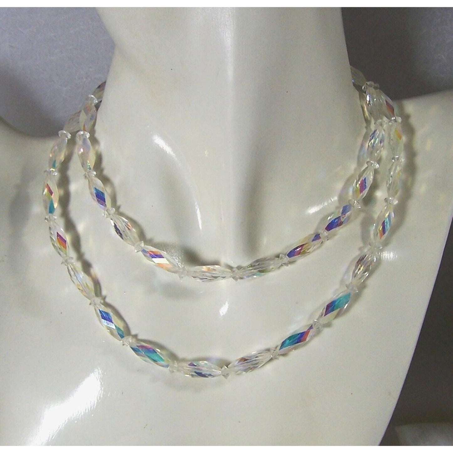 Vintage Swarovski AB Twisted Crystal Necklace 29” Bead Styles 5206 & Spacer 5305