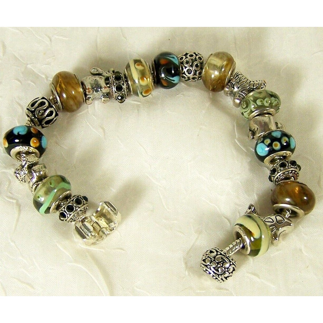 Sterling Silver Charm Bracelet Five Safari Animals Snake Chain