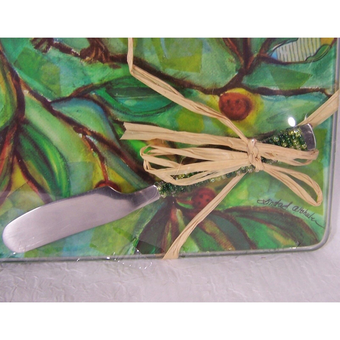 Song Bird LSArts Tempered Glass Cheese Plate and Spreader