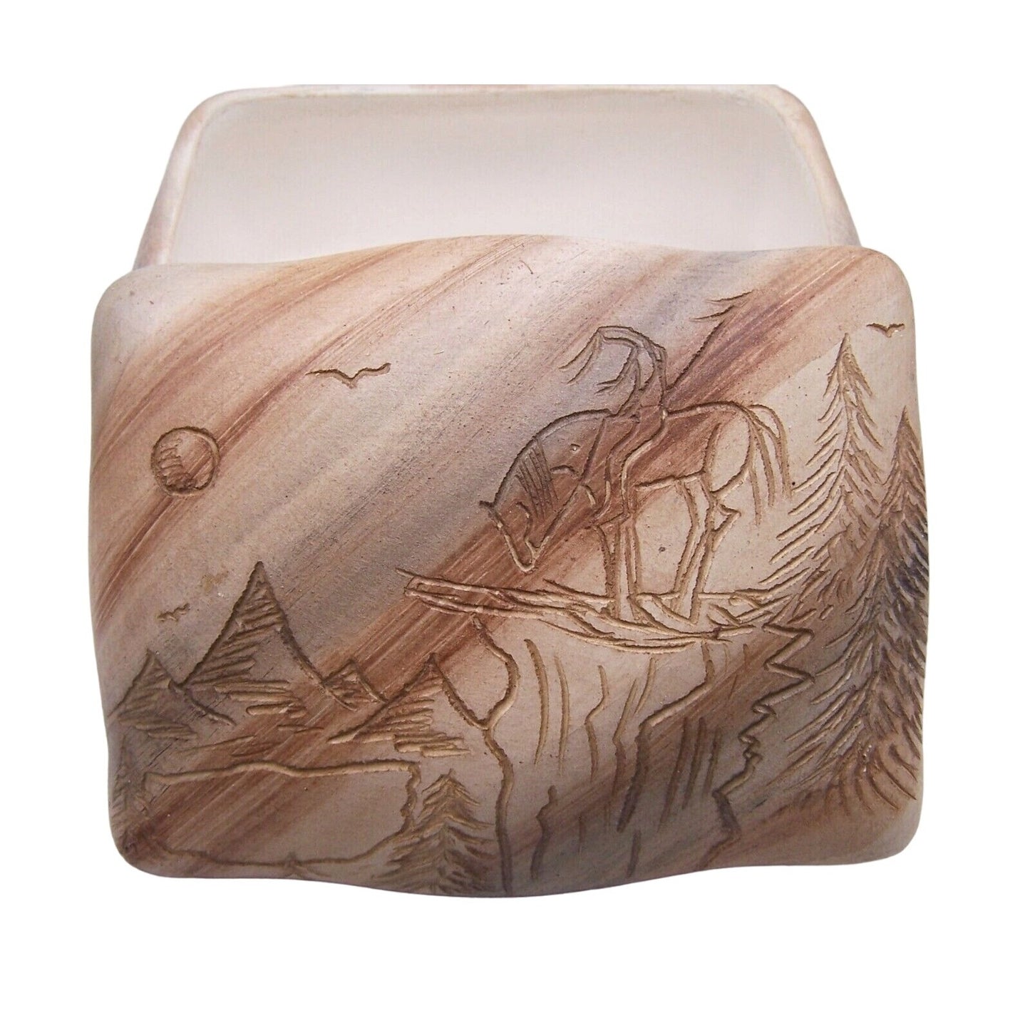 Navajo Etched Art Pauline Blackhorse Signed Hand Made Jewelry Box Lidded
