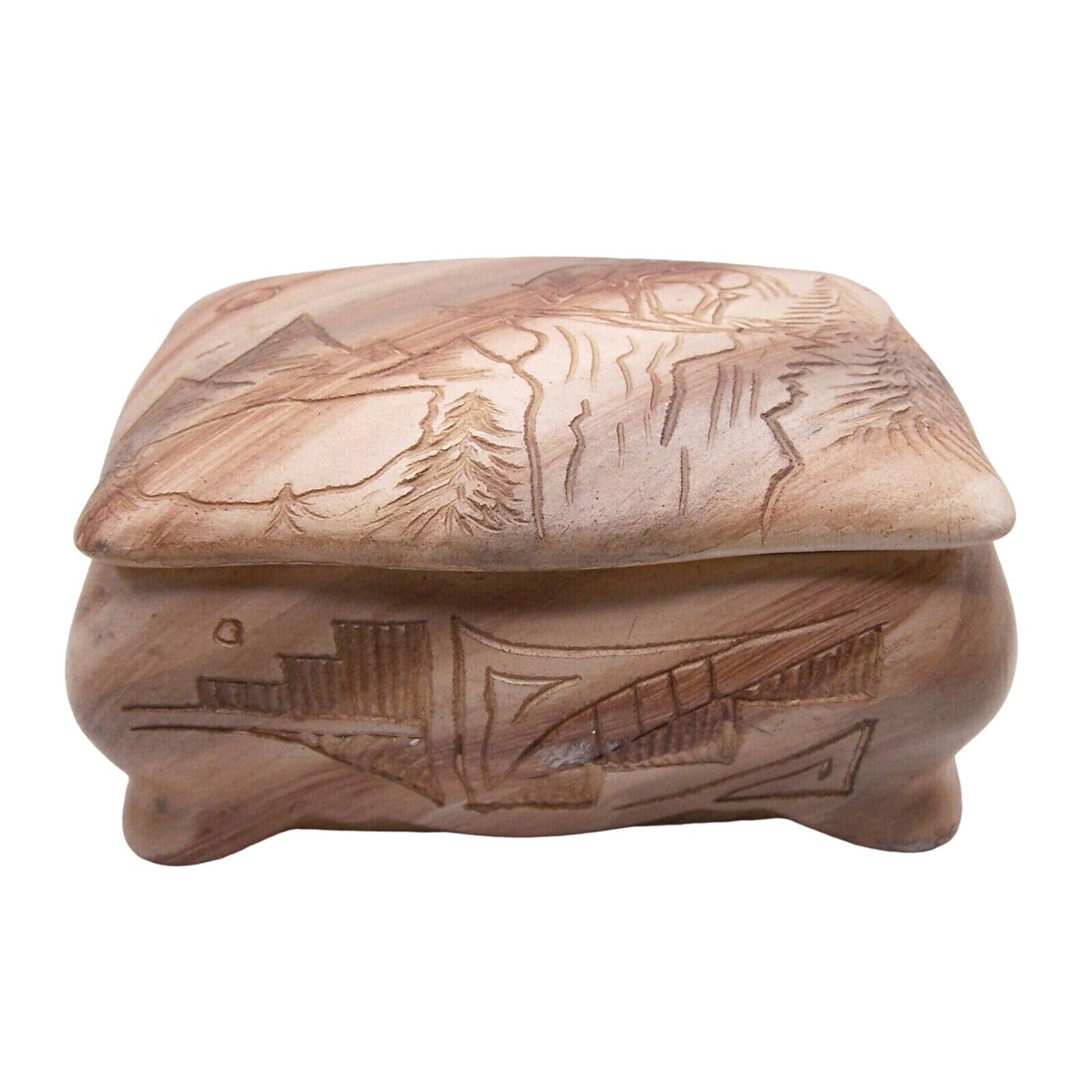 Navajo Etched Art Pauline Blackhorse Signed Hand Made Jewelry Box Lidded