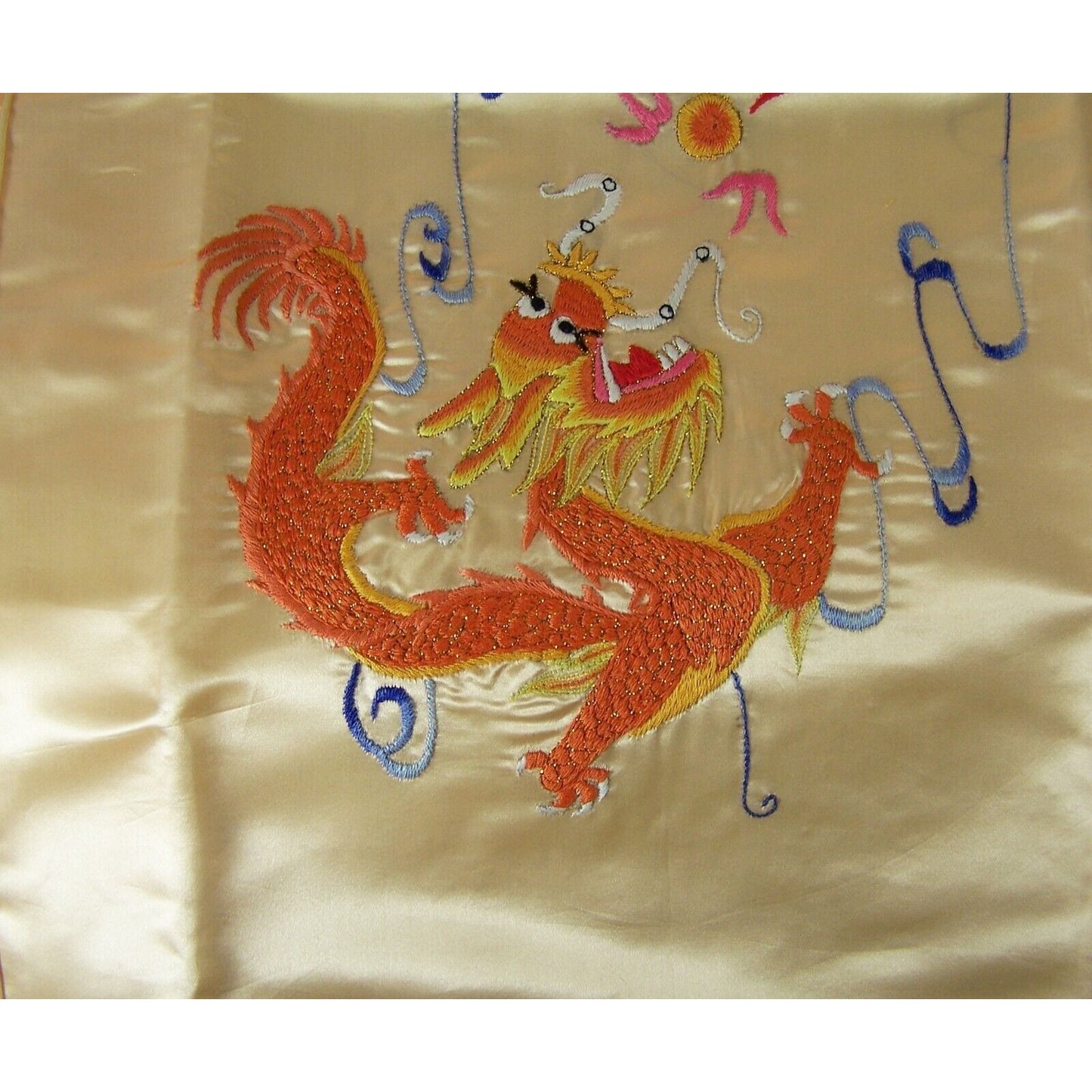 Chinese Dragon Silk Satin Peach Pillow Shams 26"x 17" Ruffle Left & Right New