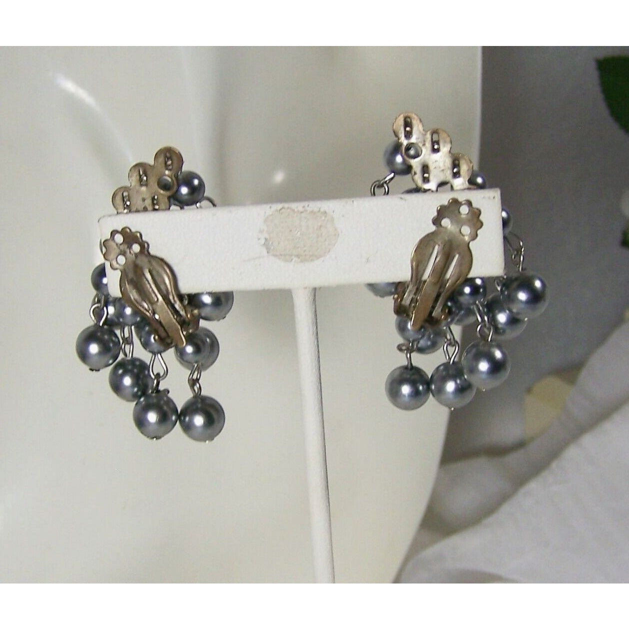Vintage Clip-On Cha Cha Climber Earrings Black Dangle Fringe Plastic