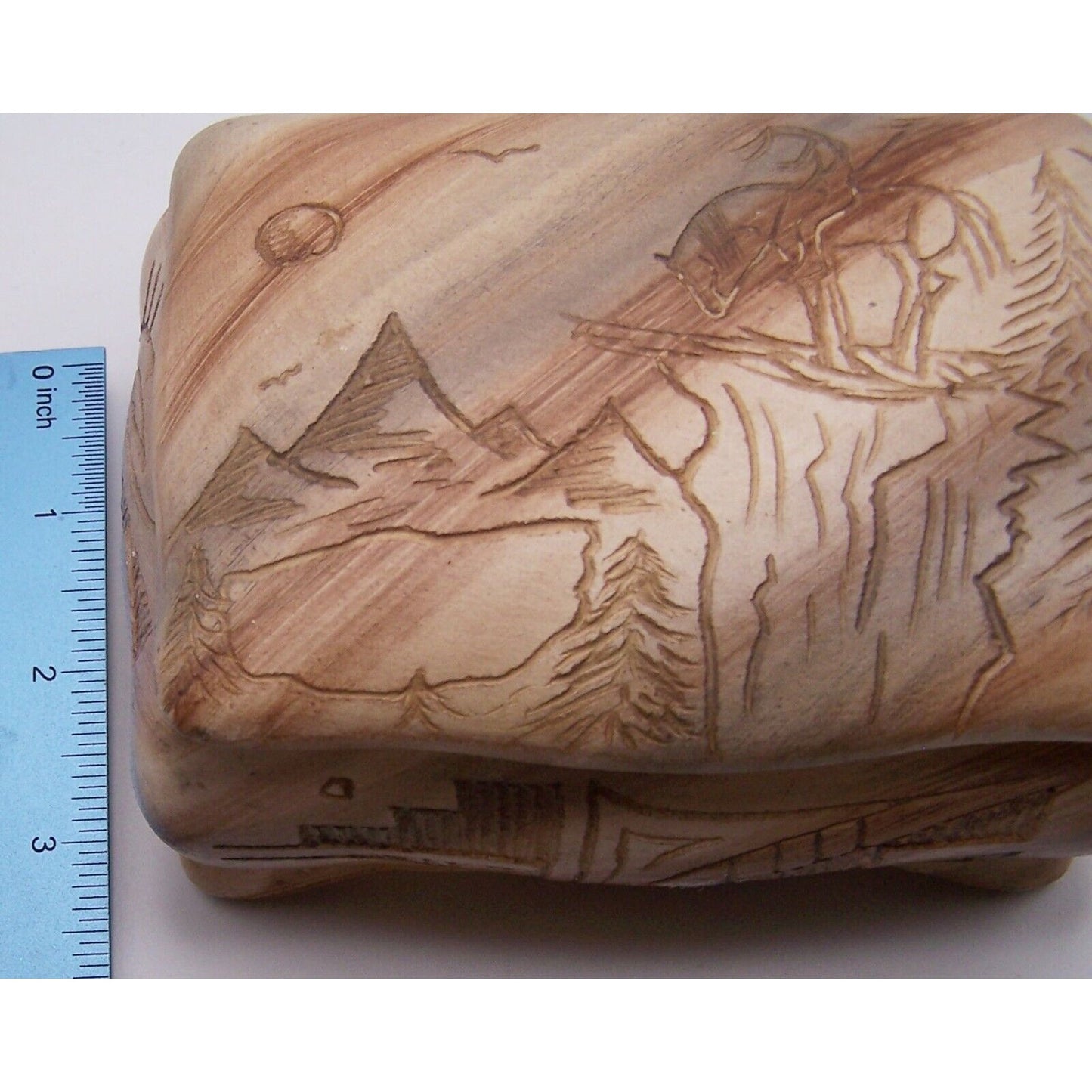 Navajo Etched Art Pauline Blackhorse Signed Hand Made Jewelry Box Lidded