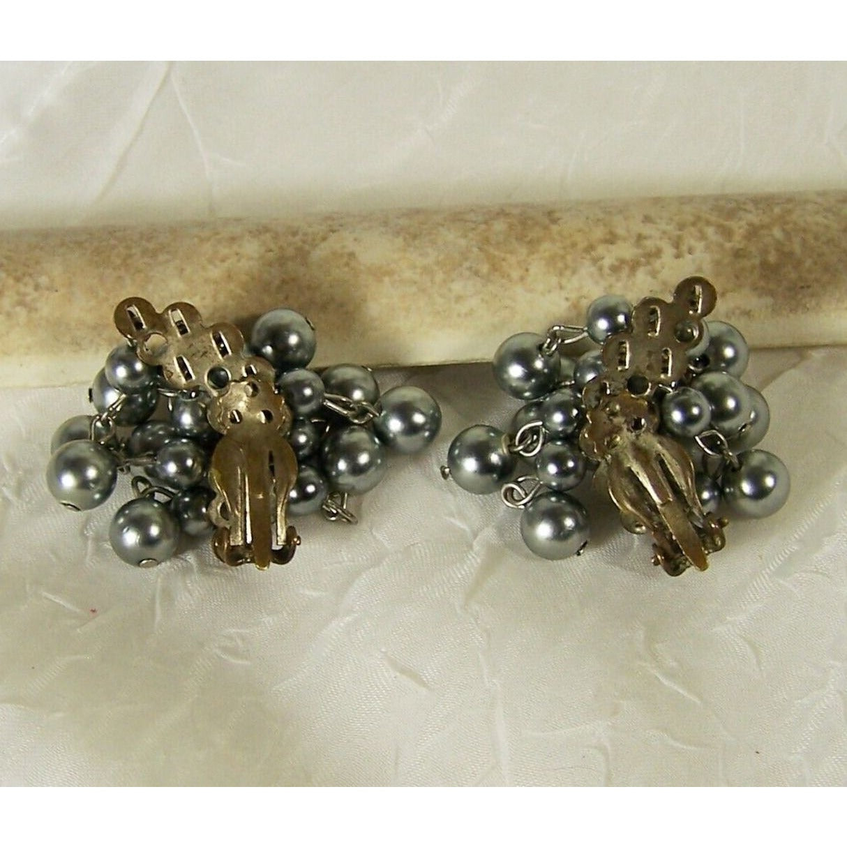 Vintage Clip-On Cha Cha Climber Earrings Black Dangle Fringe Plastic