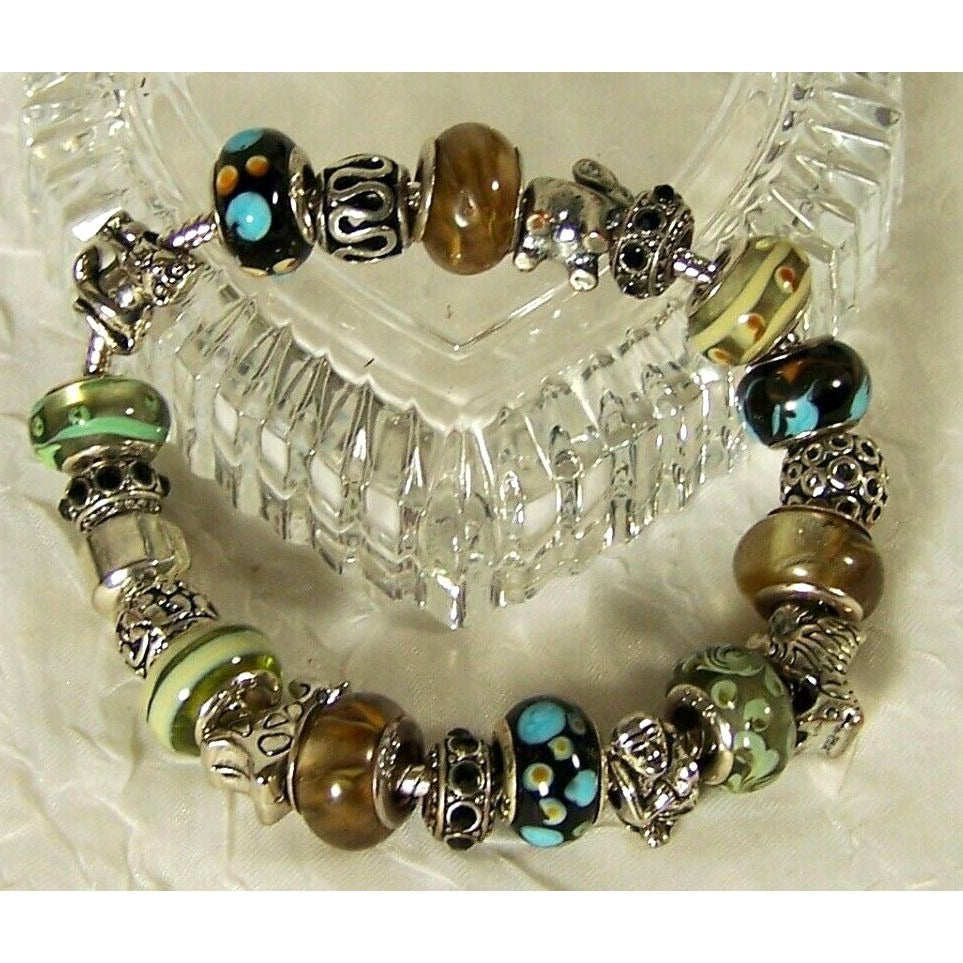 Sterling Silver Charm Bracelet Five Safari Animals Snake Chain