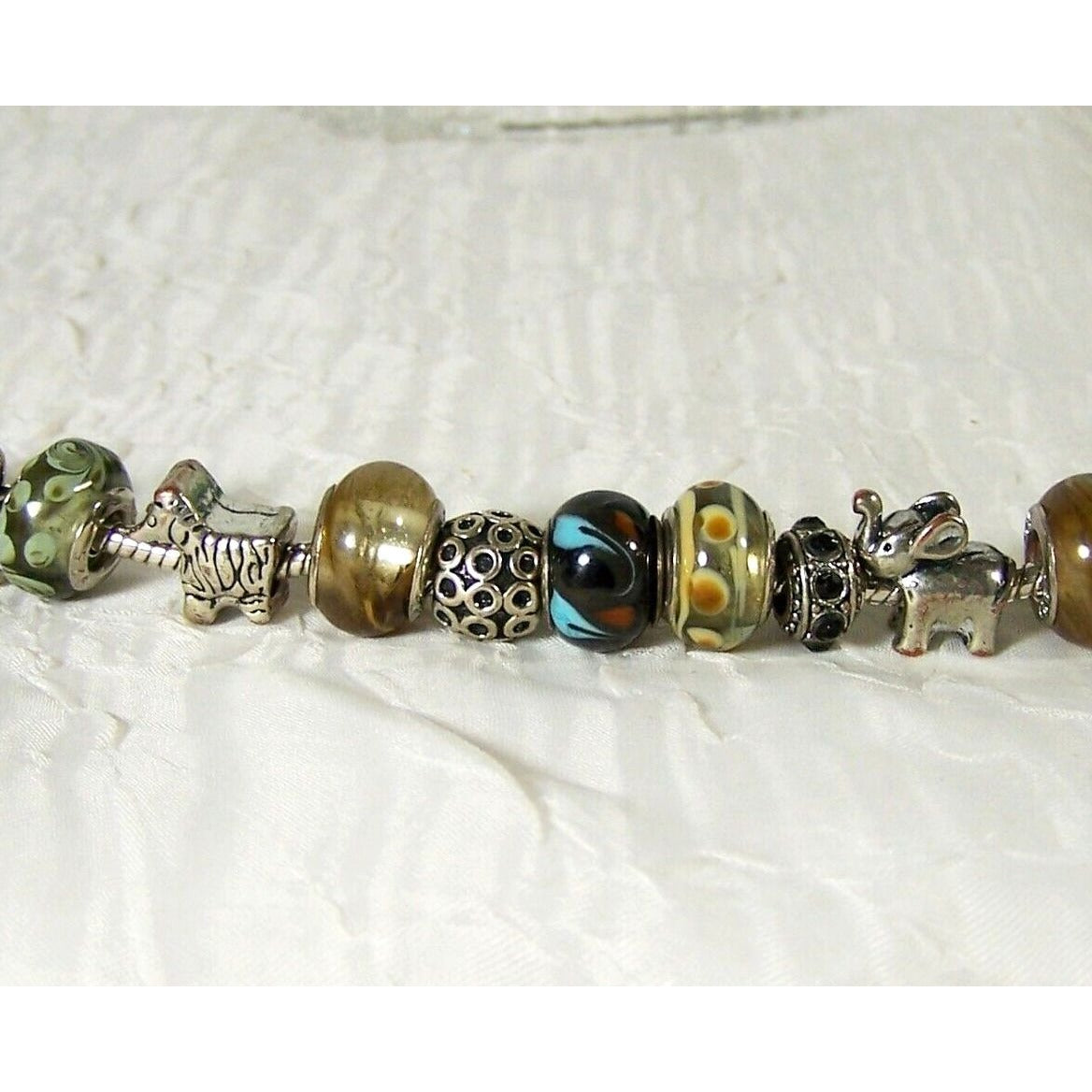Sterling Silver Charm Bracelet Five Safari Animals Snake Chain