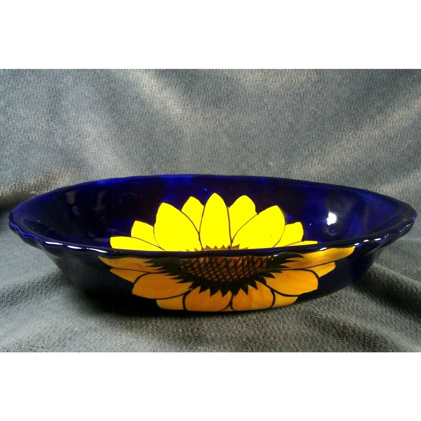 Talavera Pottery Cobalt Sunflower Serving Bowl Artist Mark Lead Free