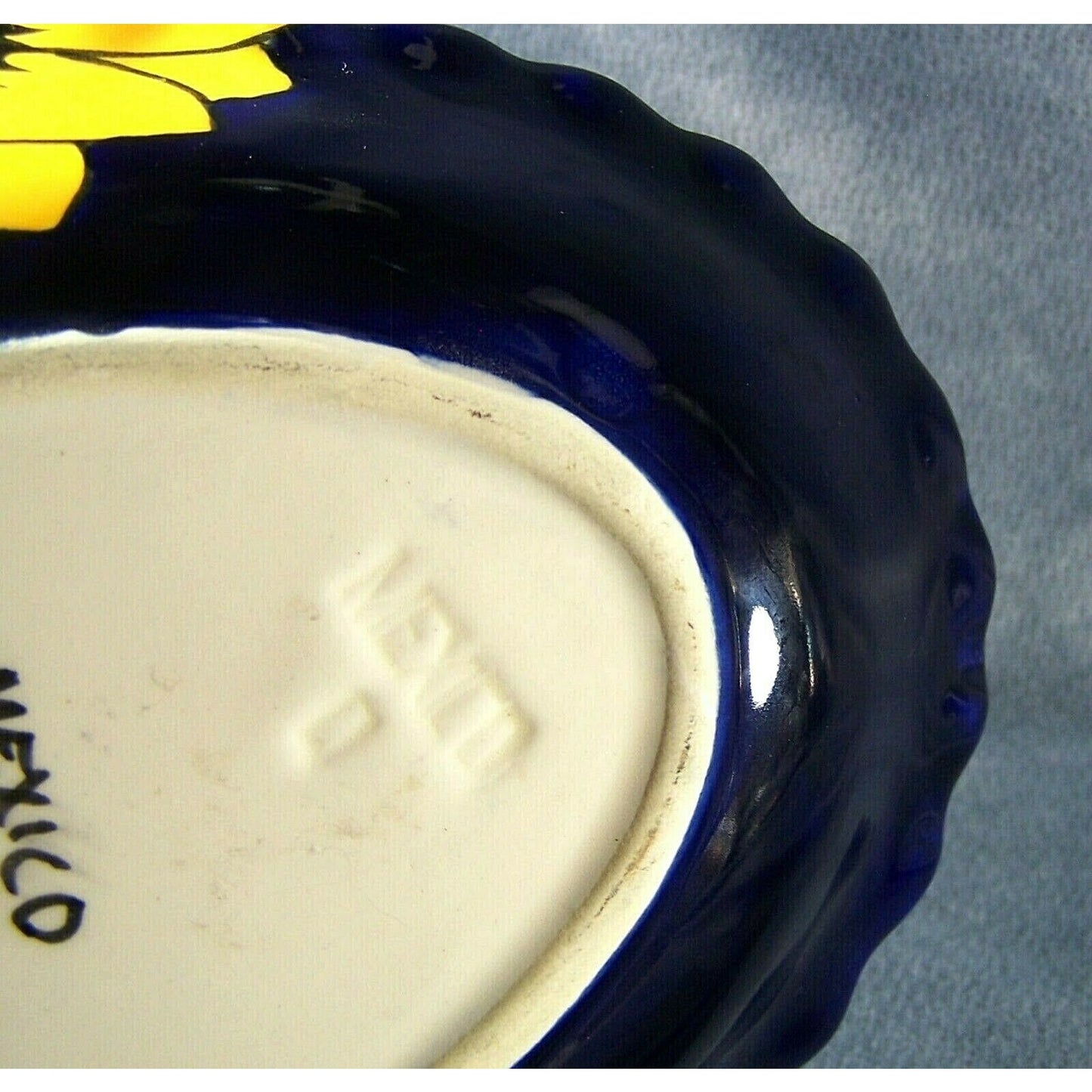 Talavera Pottery Cobalt Sunflower Serving Bowl Artist Mark Lead Free
