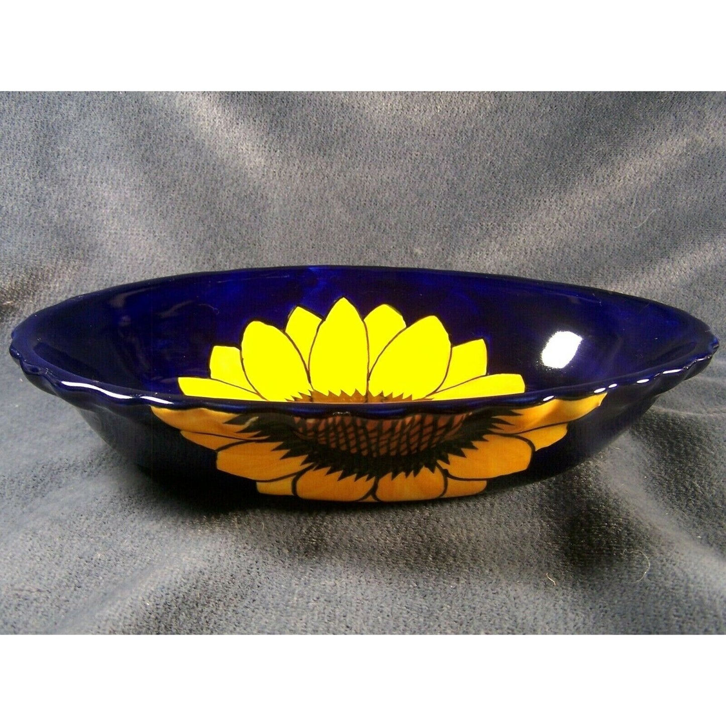 Talavera Pottery Cobalt Sunflower Serving Bowl Artist Mark Lead Free