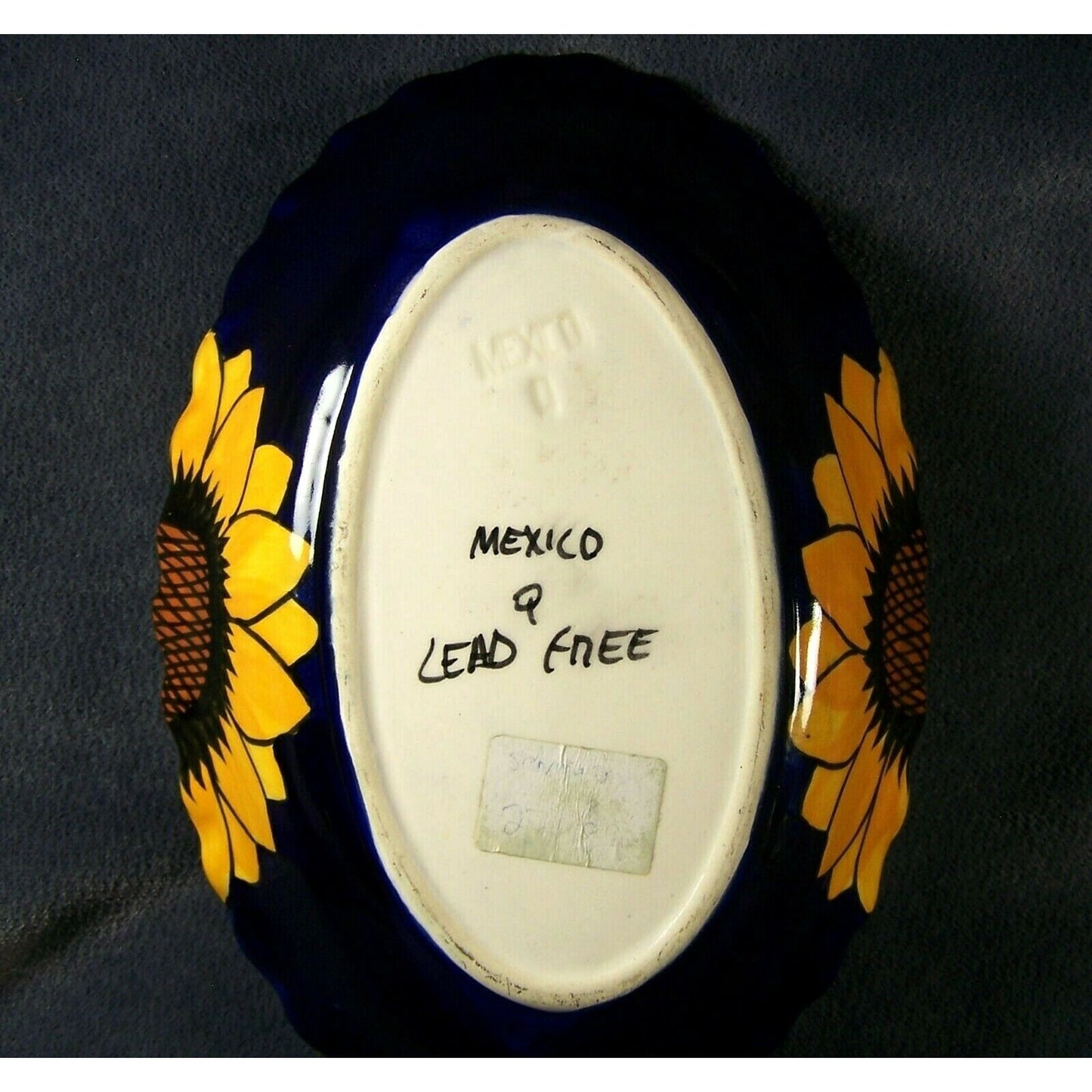 Talavera Pottery Cobalt Sunflower Serving Bowl Artist Mark Lead Free