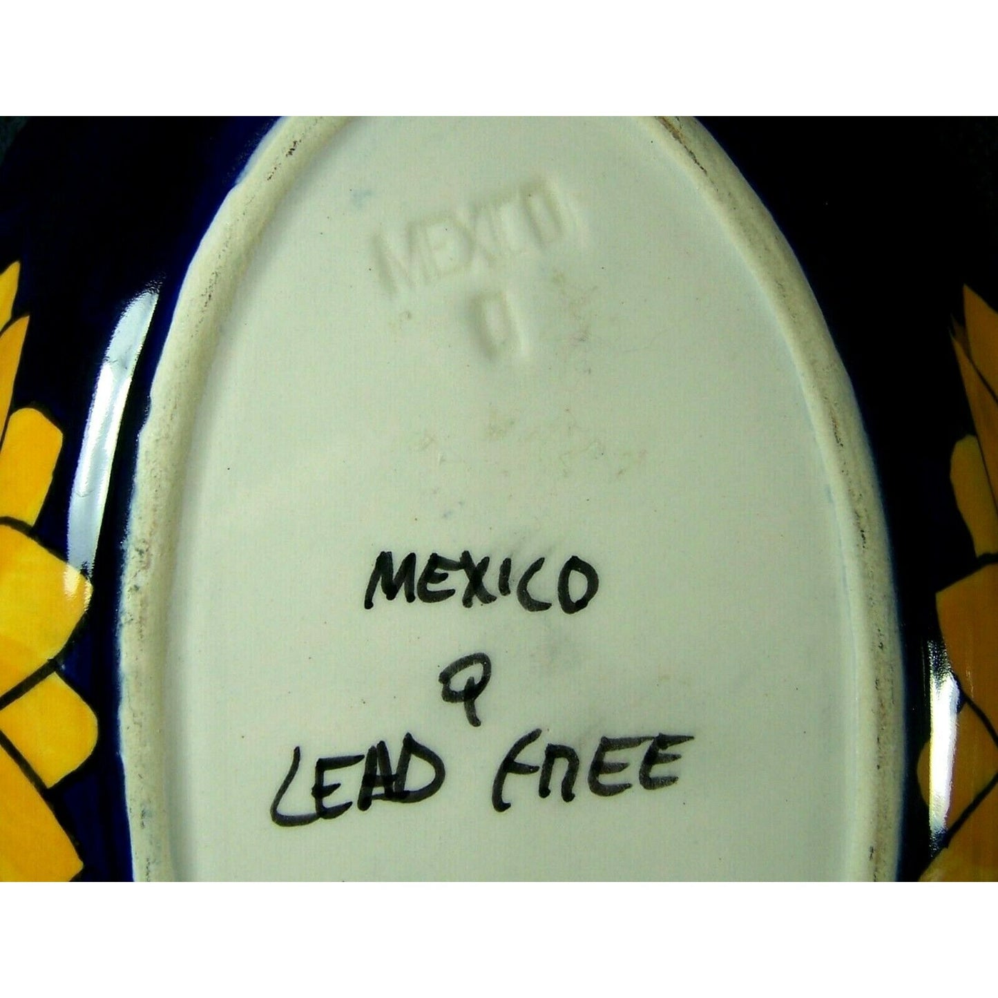Talavera Pottery Cobalt Sunflower Serving Bowl Artist Mark Lead Free