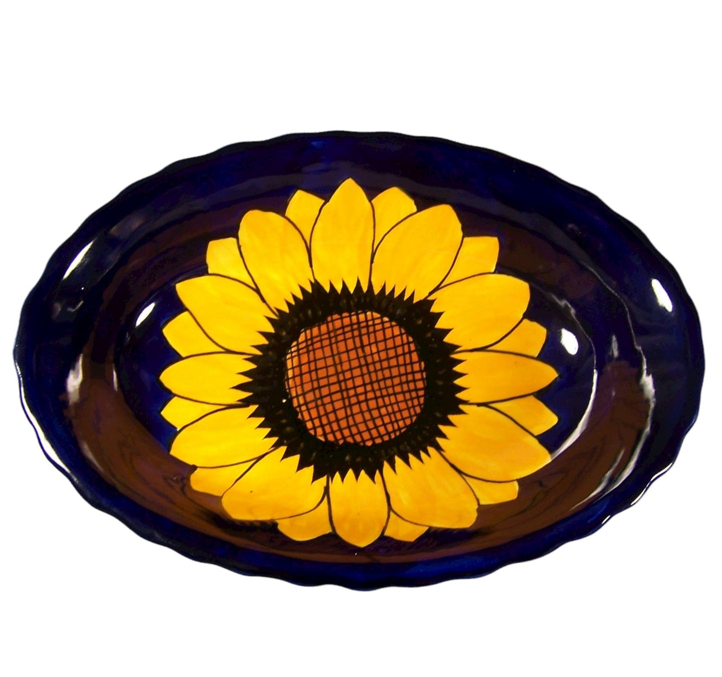 Talavera Pottery Cobalt Sunflower Serving Bowl Artist Mark Lead Free