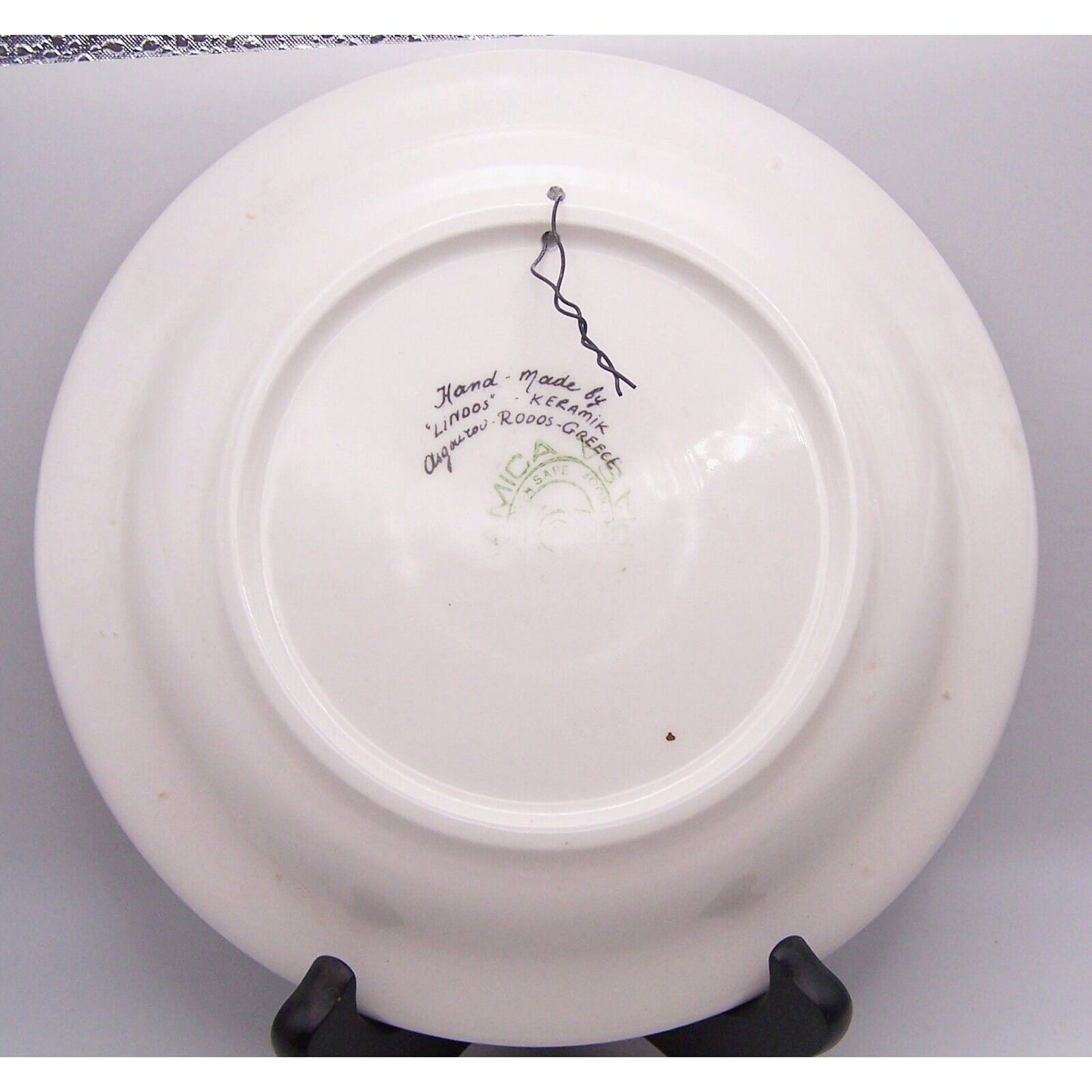 Greece Peacock Wall Plate Blue White Gold Signed