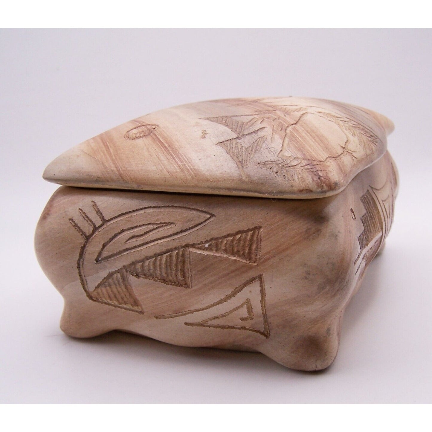 Navajo Etched Art Pauline Blackhorse Signed Hand Made Jewelry Box Lidded
