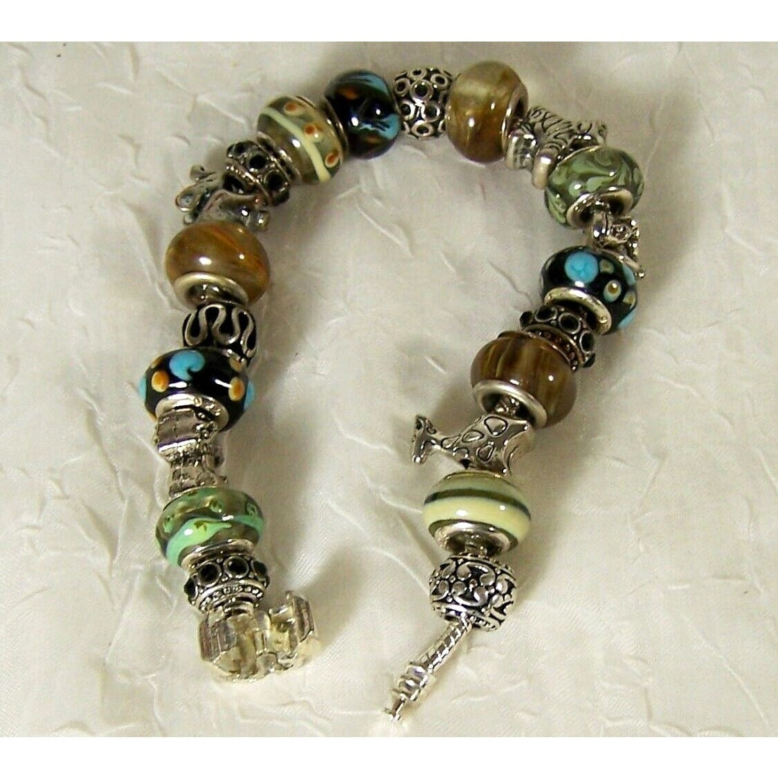 Sterling Silver Charm Bracelet Five Safari Animals Snake Chain