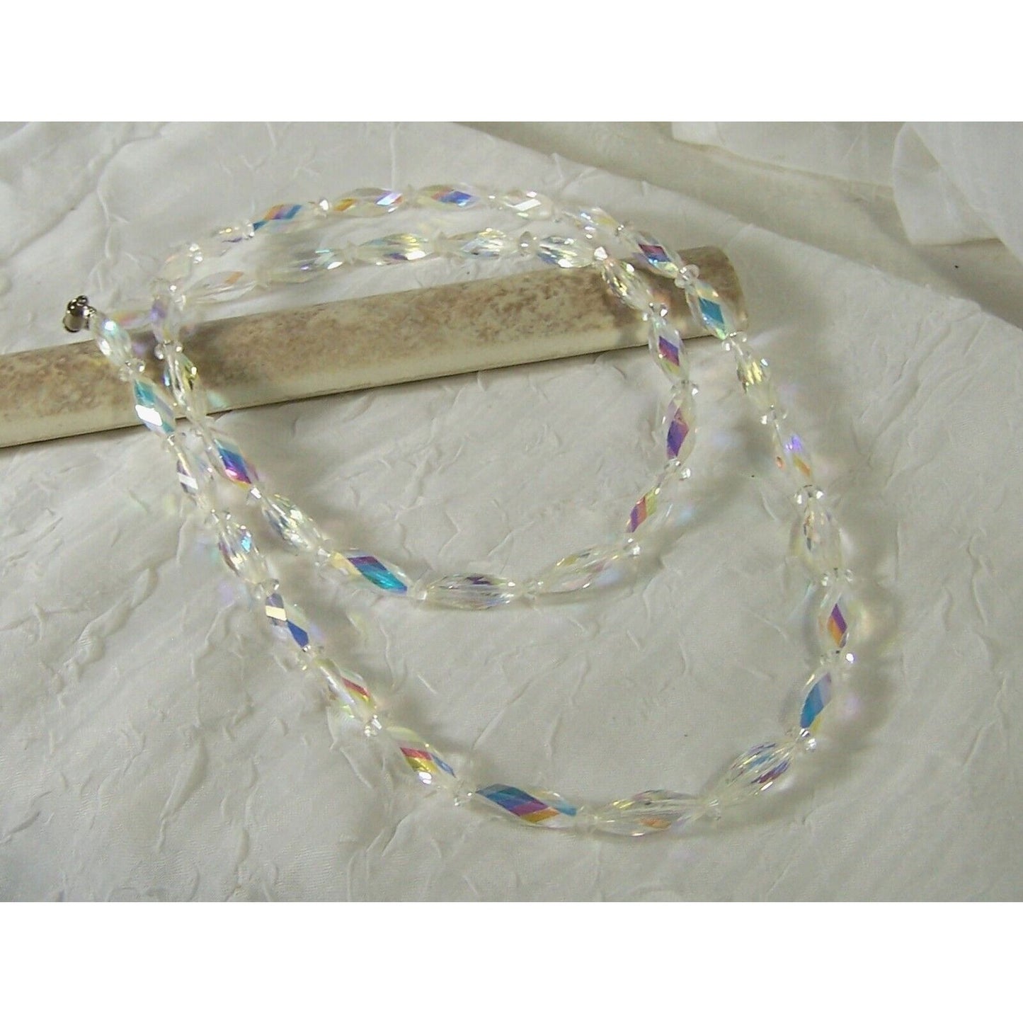 Vintage Swarovski AB Twisted Crystal Necklace 29” Bead Styles 5206 & Spacer 5305