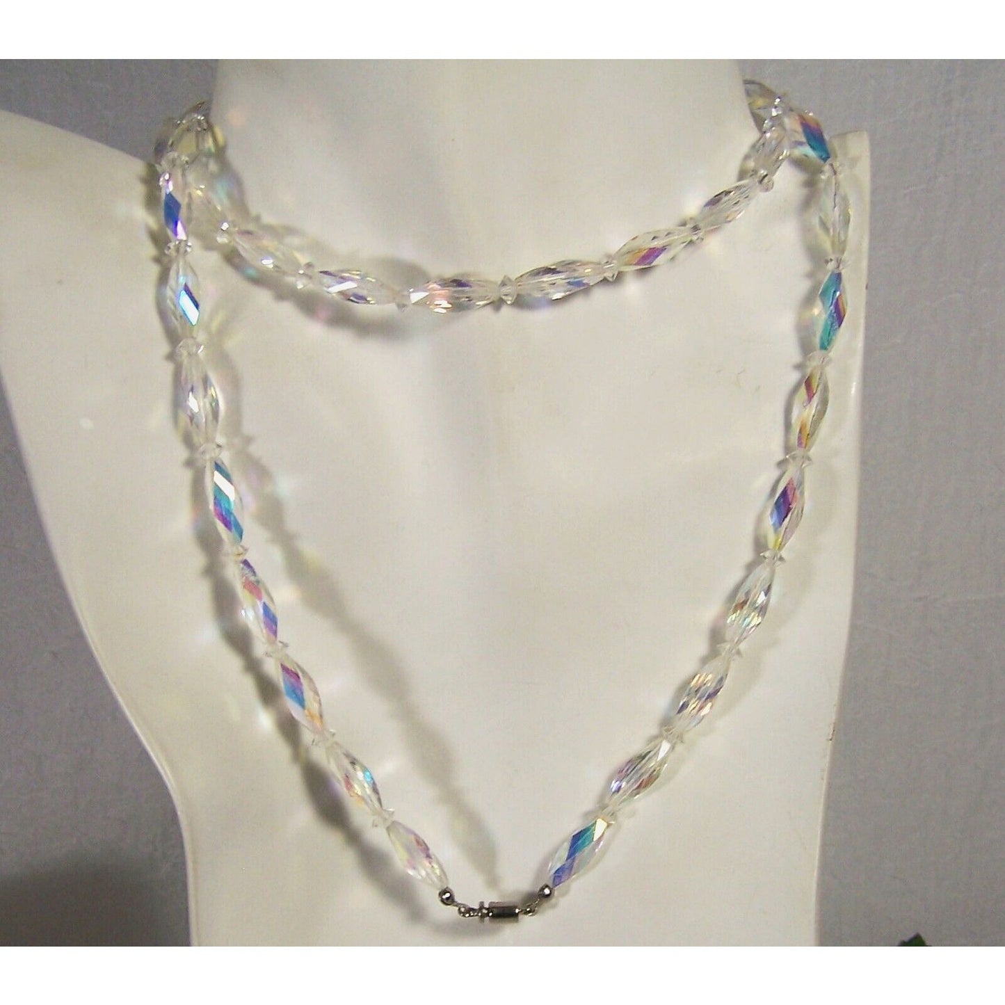 Vintage Swarovski AB Twisted Crystal Necklace 29” Bead Styles 5206 & Spacer 5305