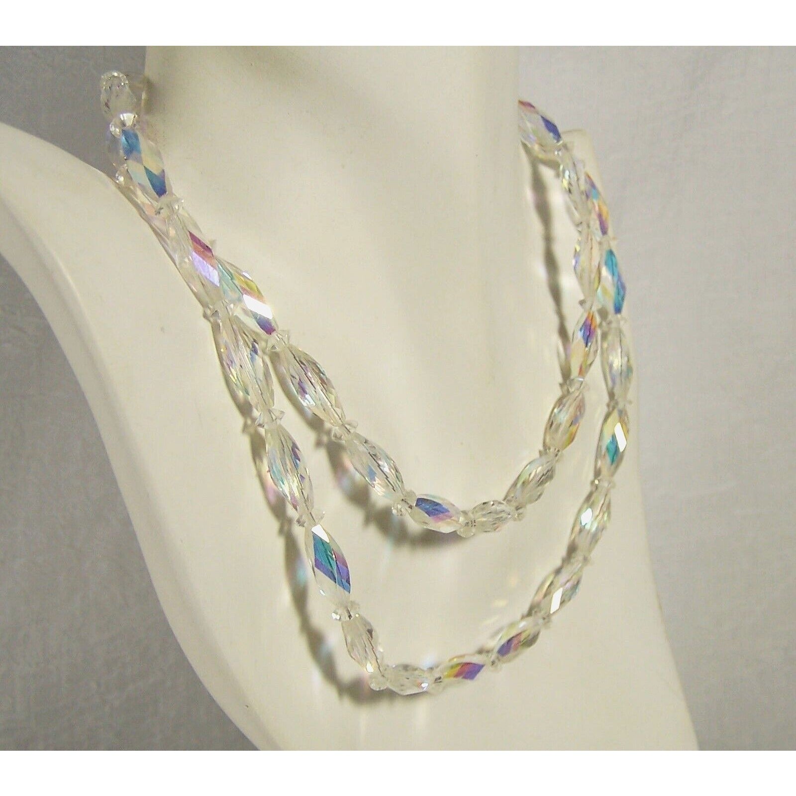 Vintage Swarovski AB Twisted Crystal Necklace 29” Bead