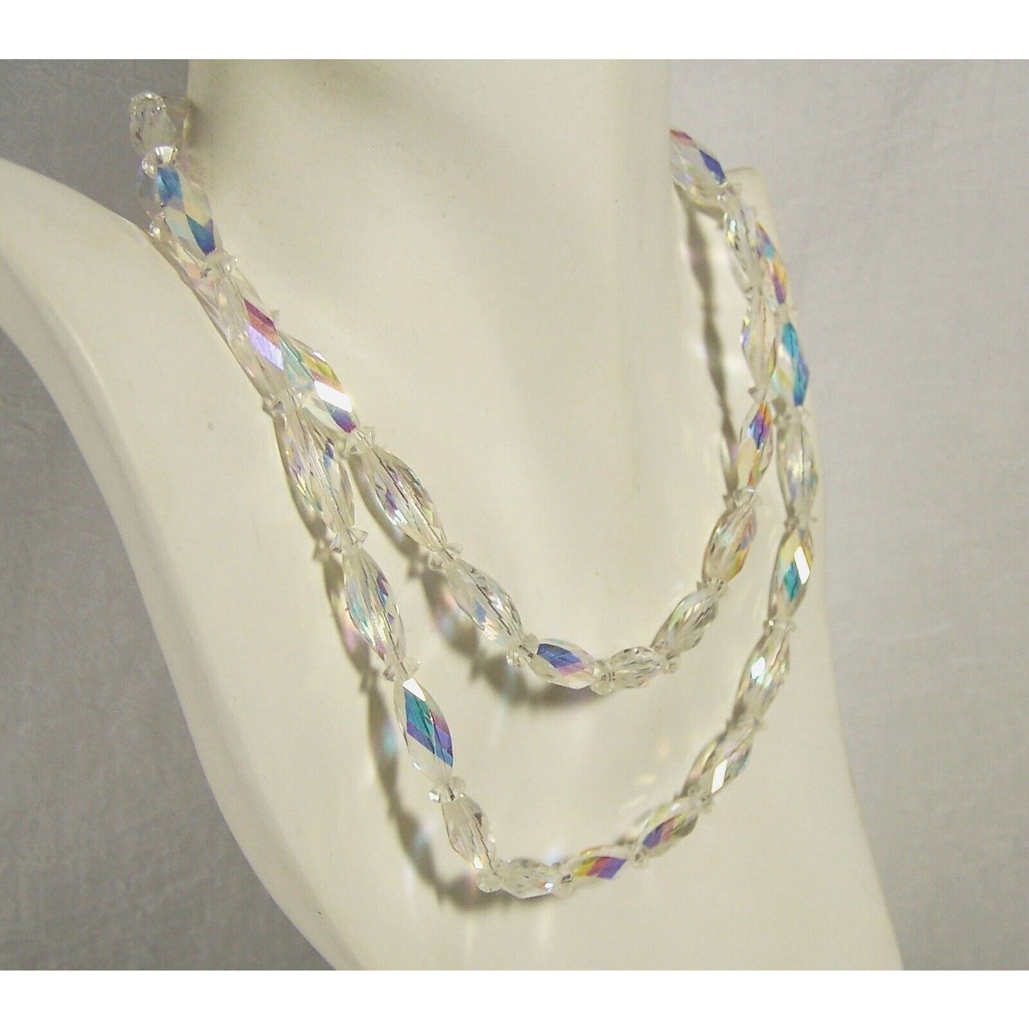 Vintage Swarovski AB Twisted Crystal Necklace 29” Bead Styles 5206 & Spacer 5305