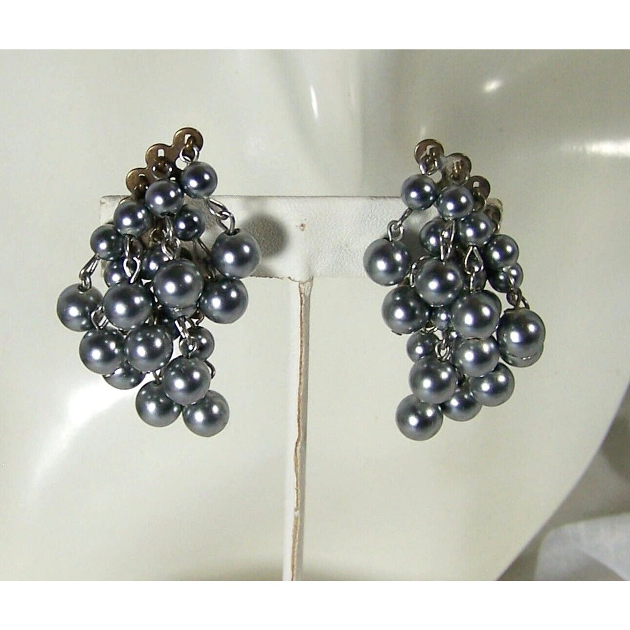 Vintage Clip-On Cha Cha Climber Earrings Black Dangle Fringe Plastic