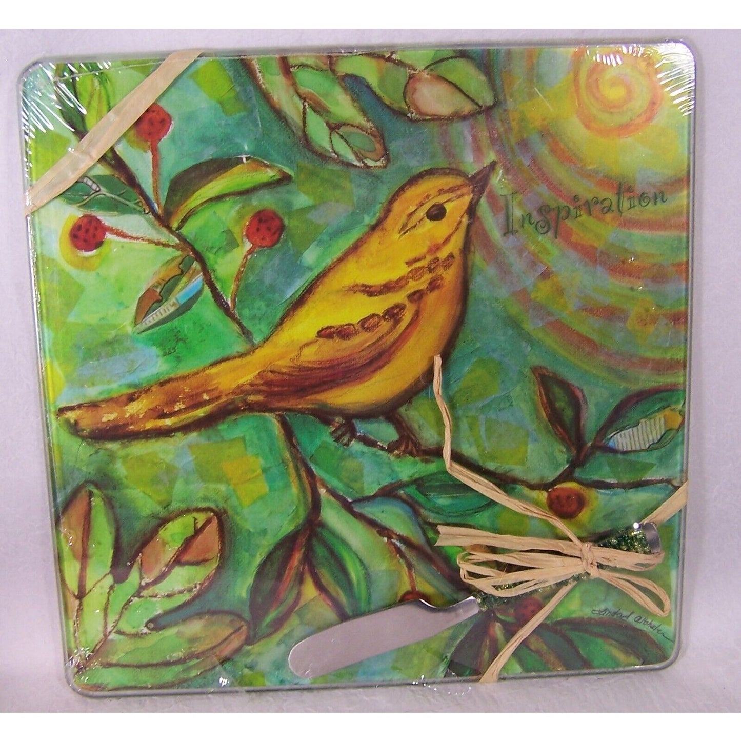 Song Bird LSArts Tempered Glass Cheese Plate and Spreader